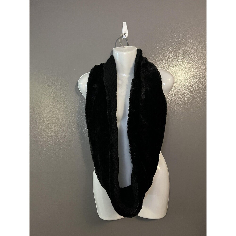 Infinity Scarf Womens One Size Black Faux Fur Knit Reversible Soft Warm Winter